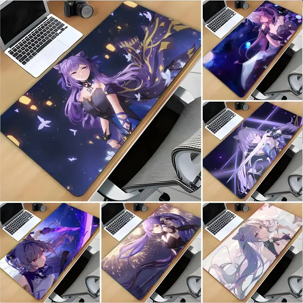 Character Fantasy Genshin Impact Keqing Mouse Pad Large Mouse Pad Desk Mat Non‑Slip Gaming Board Game Mat with Stitched Edges