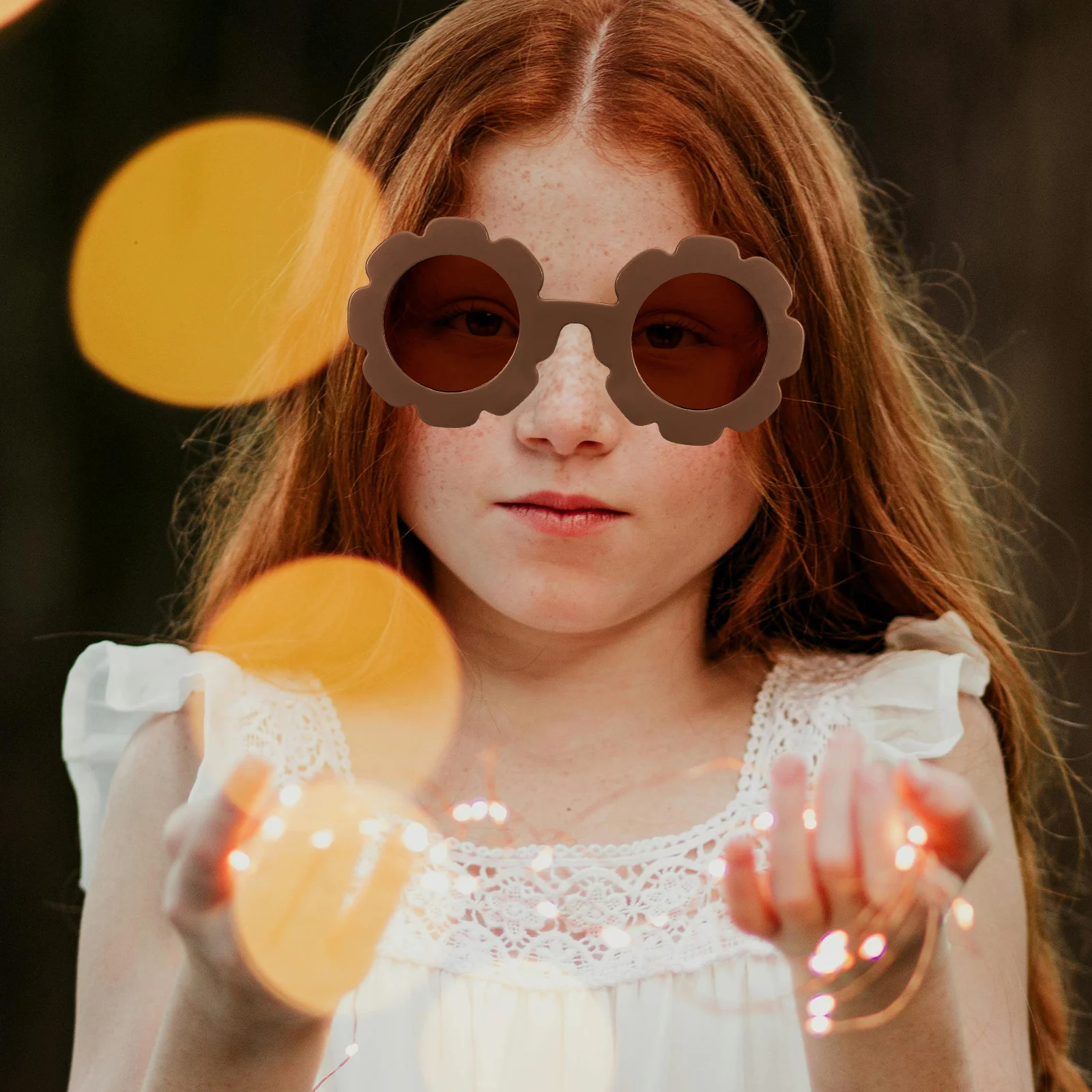 

3pcs Children Sunglasses Toddler Sunflower Baby Round Polarized Glasses Coffee Tea Lens Sand Orange Party Festivals