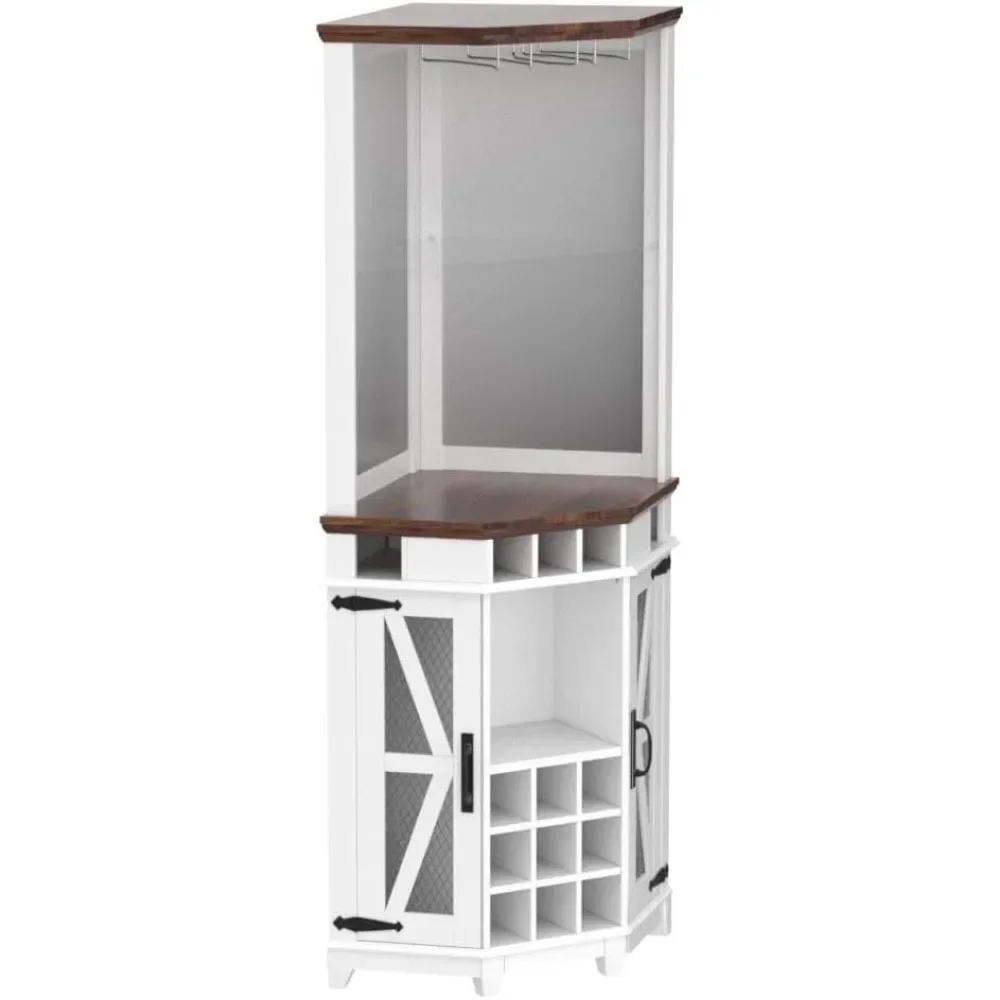 Canto Bar Storage Cabinet com porta de celeiro, Farmhouse Wine Cabinet, prateleira ajustável, 72 "Tall, Home