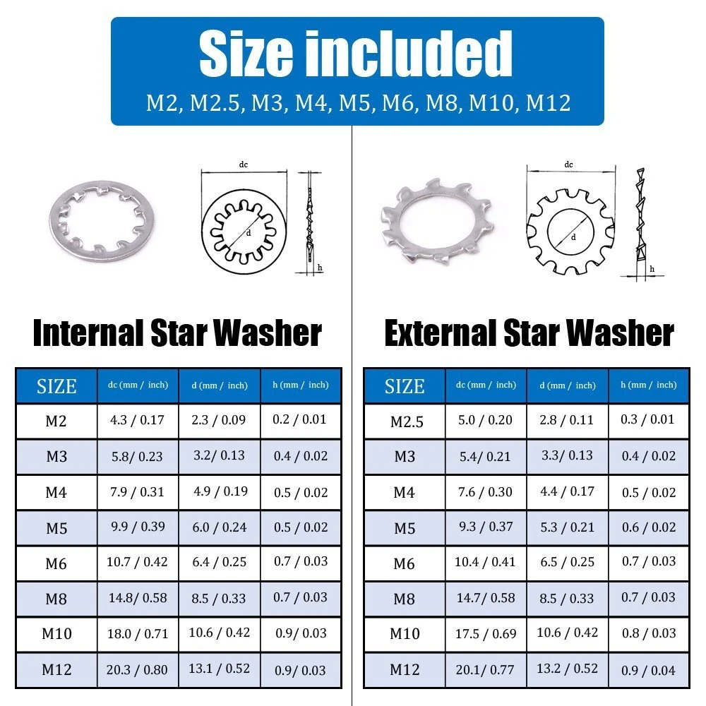 400pcs Internal Gear Washer 304 Stainless Steel External Gear Flower Tooth Lock Washer Gasket M2 M3 M4 M5 M6 M8 M10 M12 Gasket