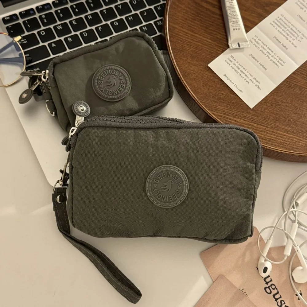 

Letter Short Zipper Coin Purse With Lanyard Large Capacity Simple Money Bag Nylon Handbag Lipstick Storage Bag Men Cloth Wallet