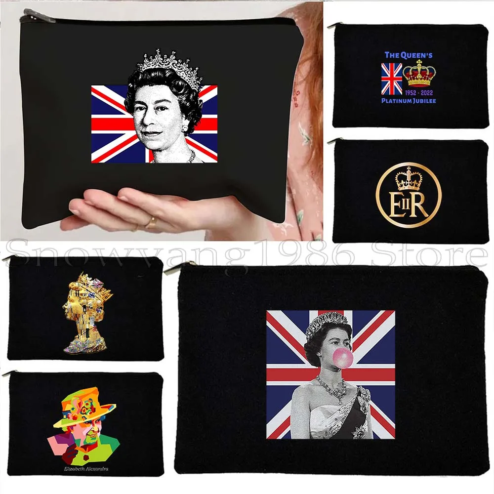 

Queen Elizabeth II Portrait Gifts England Flag British Cosmetic Bag Makeup Travel Toiletries Organizer Storage Pouch Pencil Case