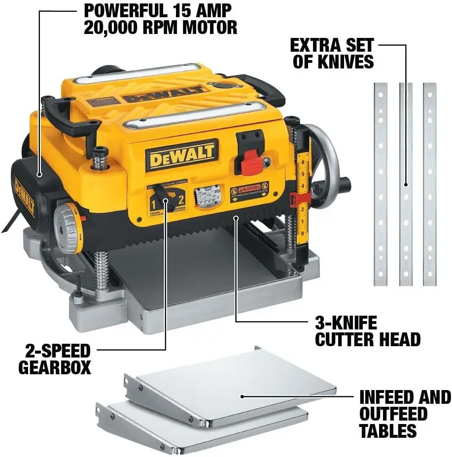 Rabot d'épaisseur DEobstruT, deux vitesses, 13 pouces, 15 A, moteur 20,000 tr/min (DW735X)