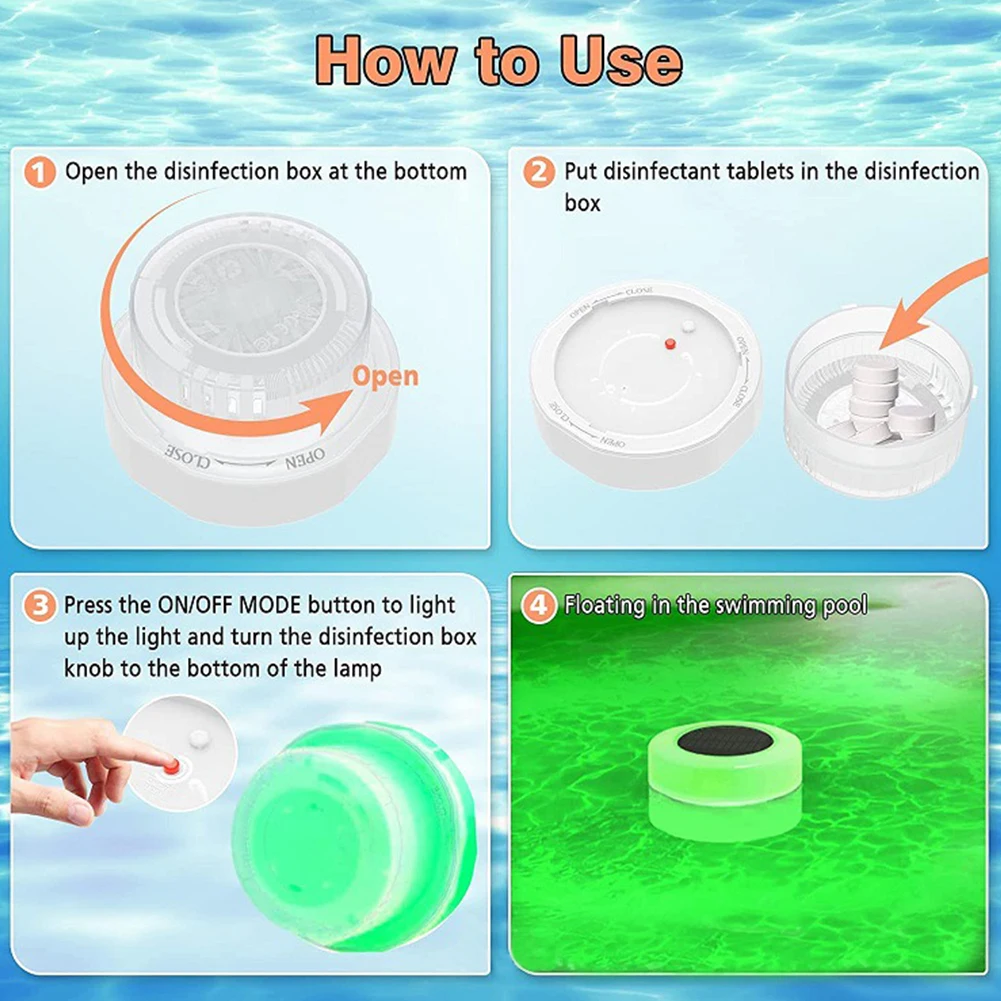 Solar Floating Chlorine Dispenser with Colorful Light Pool Chlorine Tablet Dispenser IP68 Waterproof for Up To 3 Inch Tablets