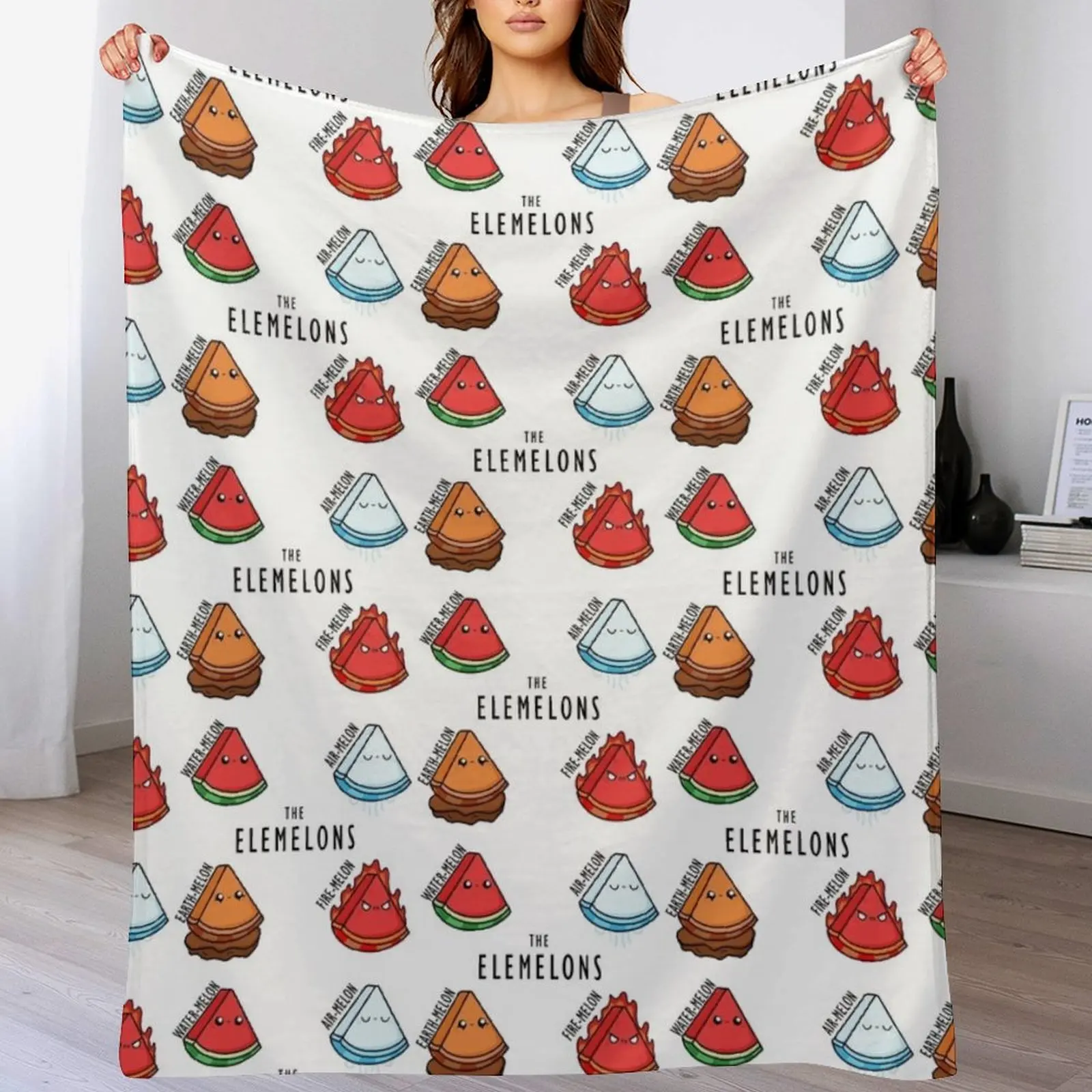 Kawaii Cartoon Watermelon elementals llustration Throw Blanket bed plaid Hairy Baby Summer Blankets