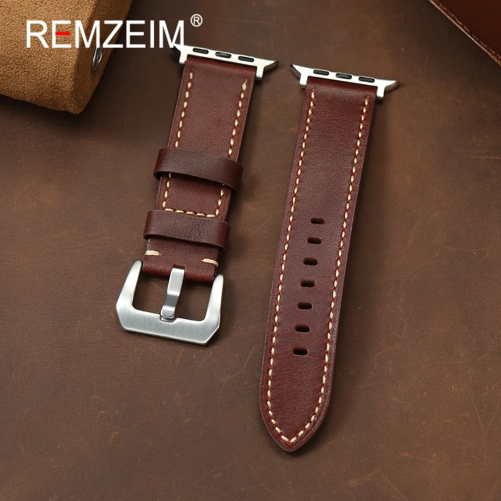 Retro Leather Strap for Apple Watch 1-10 Ultra SE 2 Cowhide Band for Iwatch 49/46/45/44/42/41/40/38mm Hand Stitching Watchband