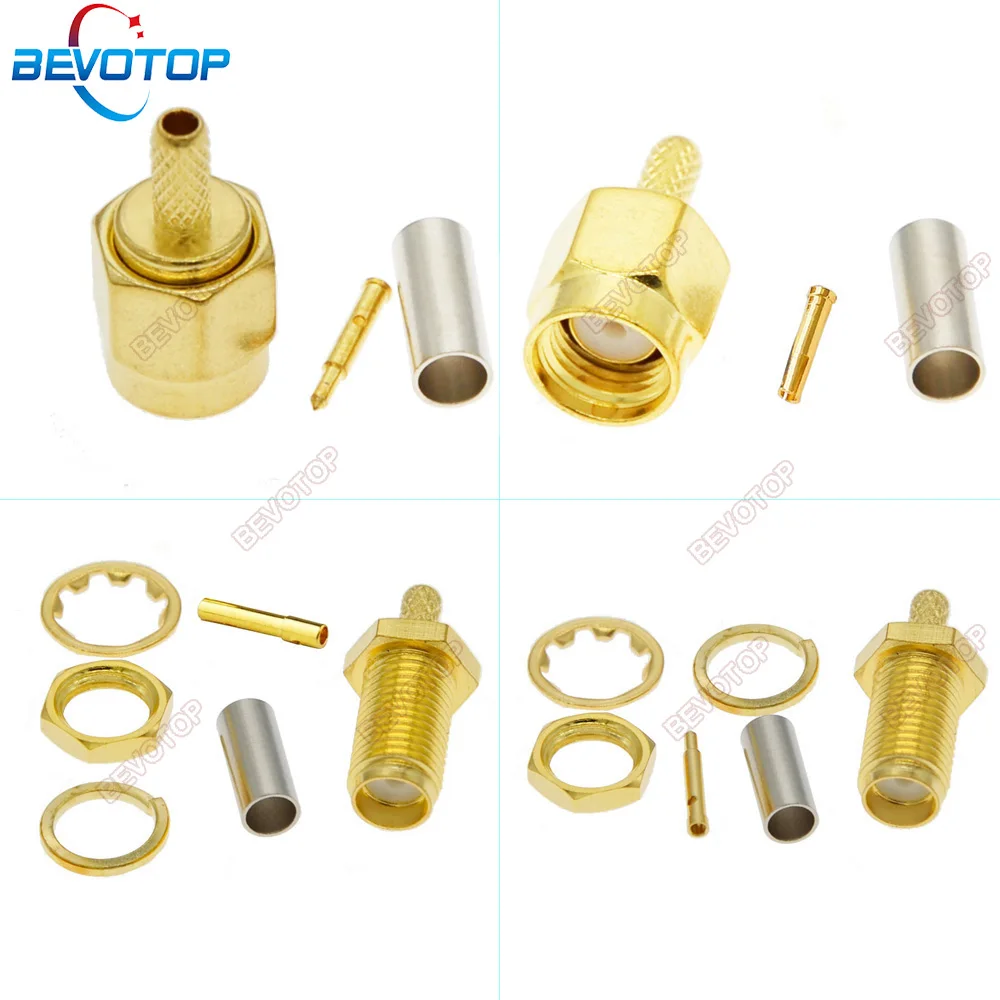 100pcs/lot SMA Male/Female Or RP-SMA Male/Female Center Nut Bulkhead Crimp RG174 RG316 LMR100 RF Connector Gold Plated 50 Ohm