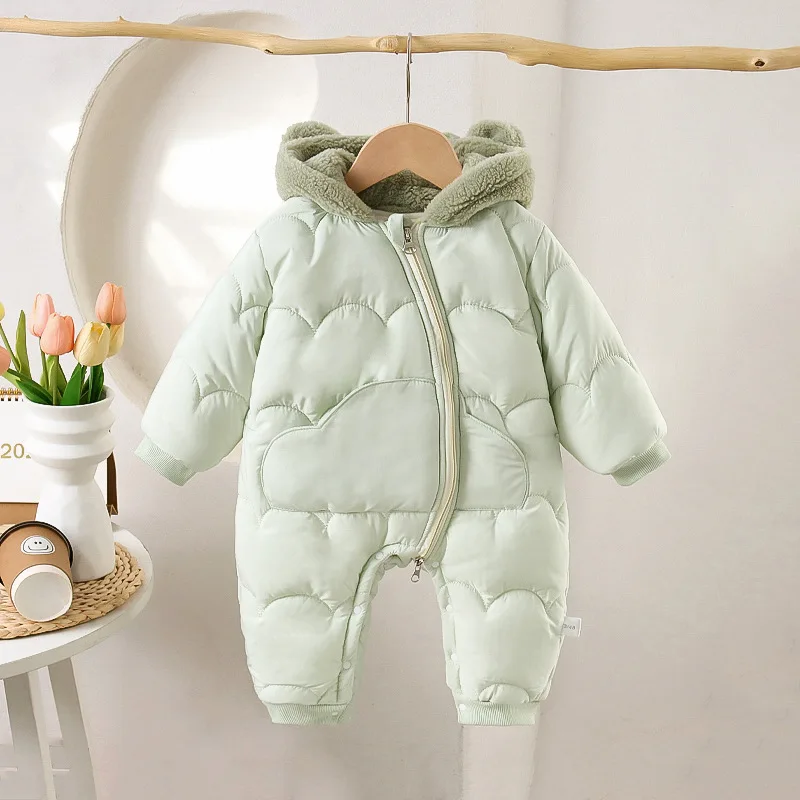 Newborn Baby Boy Girl Fleece Inside Bear Ear Hooded Cotton Padded Romper Infant Solid Long Sleeve Jumpsuit Winter Clothes 3-18M