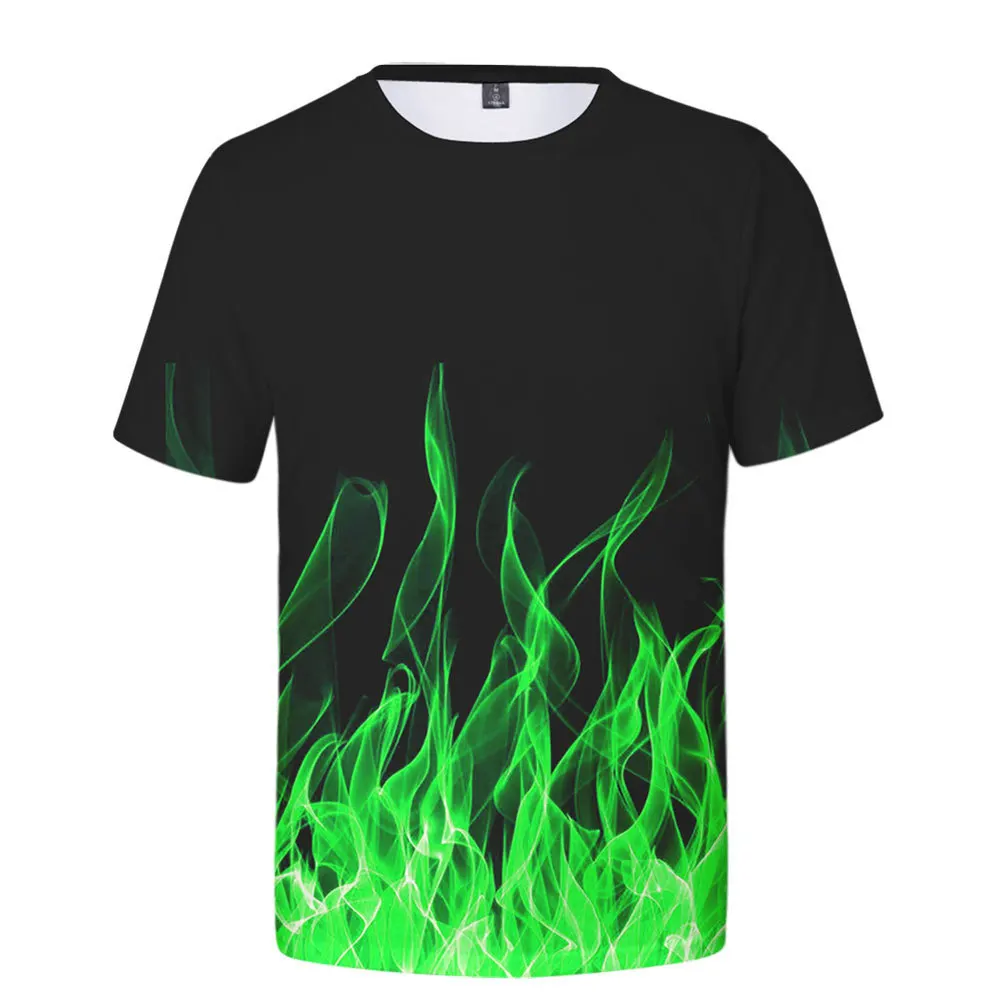 T-shirt à manches courtes pour homme et femme, modèle Harajuku, décontracté, avec motif de flamme bleue 3D, survêtement, Costume, 2022