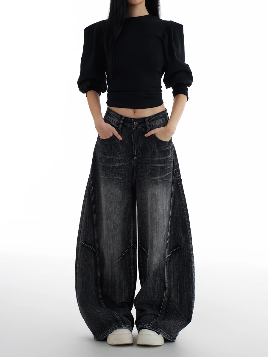 

Американские повседневные джинсы с высокой талией и широкими штанинами, женские свободные джинсы, удобные прямые лезвия, осеннее новое поступление