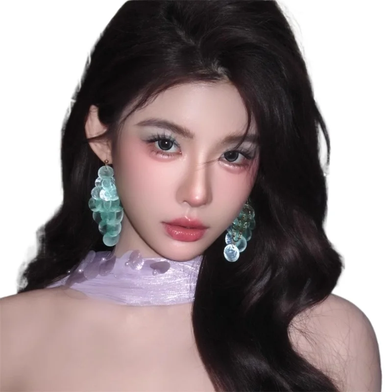

Super beauty heavy industry shell grape string fringed earrings women's mint man green atmosphere vacation style earrings