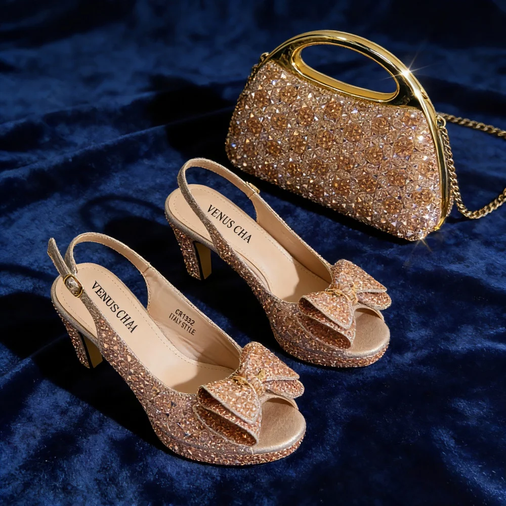 

Italian Design Large Butterfly Knot Bag with Opening High Heels or Matching Bag Set Stylish and Comfortable Women's Shoes