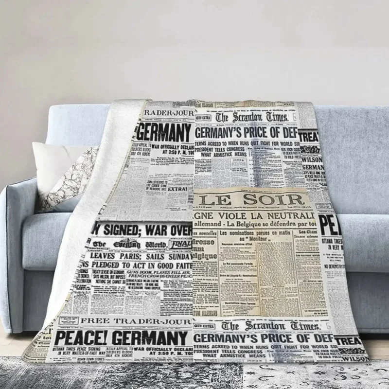 World War One Victory - Newspaper Collage Blanket Soft Warm Flannel Throw Blanket Bedspread for Bed Living room Picnic Home Sofa