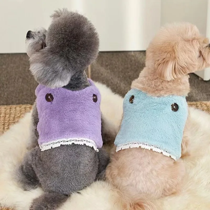 Cute Pet Dog Clothes Winter Only Vest Coarse Vest Suspender Skirt Hat Cute Plush Dress Clothes Puppy Clothes Dog Jacket Coat