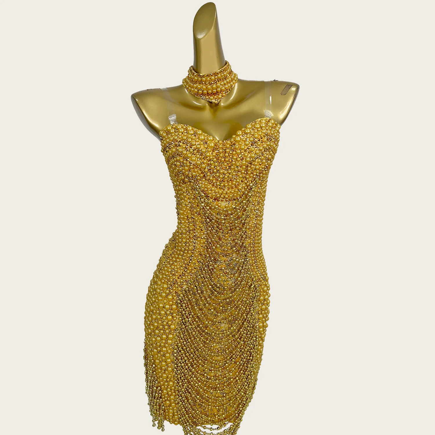 

Luxury Sexy Women Couture Sparkly Crystals Pearls Tight Fitting Mini Dress Event Party Debutante High-end Outfit Jinjinshanshan