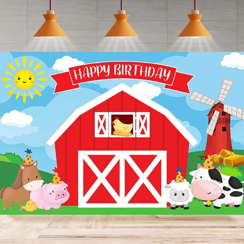 

Photography Backdrop For Kids Birthday Party Decoration Red Barn Farm Animal Background Farm Animals Home Party Poster Banner