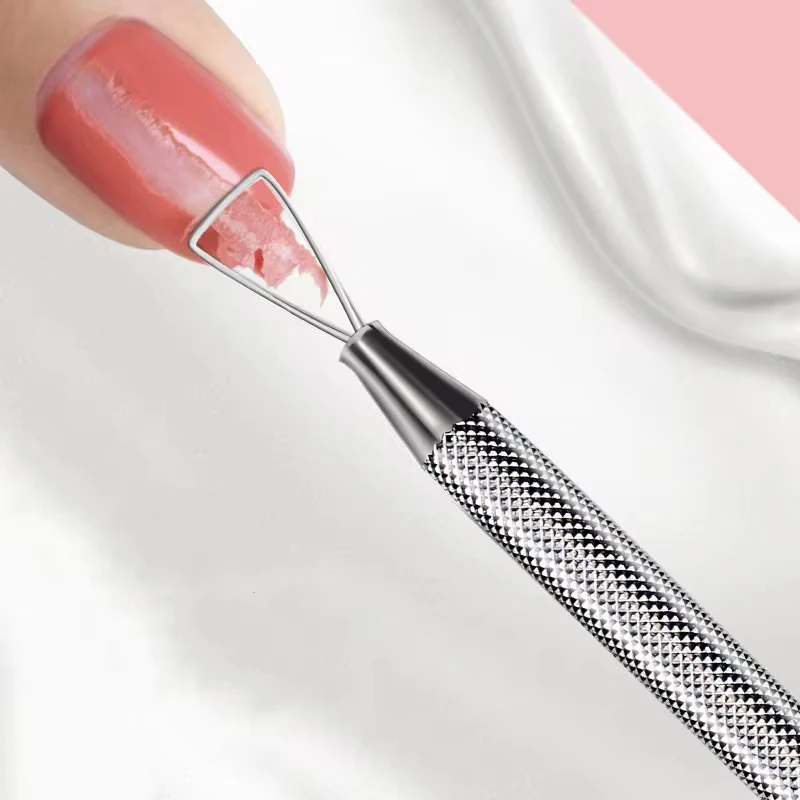 Stainless Steel Nail Peeler Nail Art Polish Uv Gel Remover Triangle Stick Rod Pusher Nail Art Tool for Manicure and Pedicure