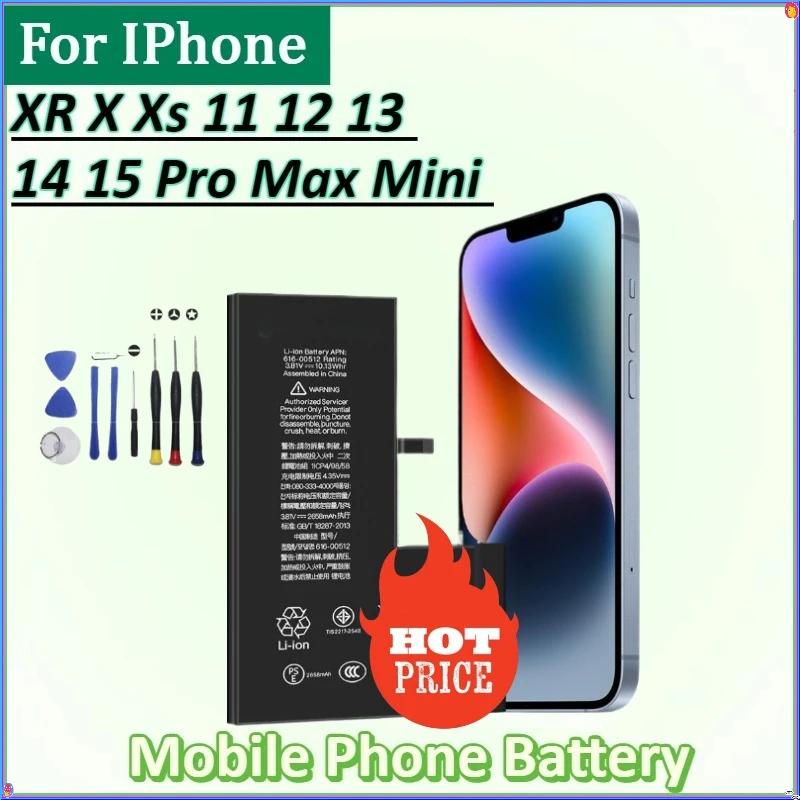 

For IPhone XR X Xs 11 12 13 14 15 Pro Max Mini Rechargeable High Quality Battery New Mobile Phone Battery High Capacity +Tools