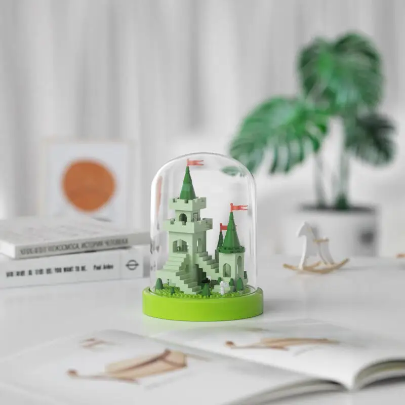 DIY Architektur Valley Castle Baustein mit Staubschutz Kinder Spielzeug Erwachsene Mini Ziegel 3D Bauset Geburtstagsgeschenke