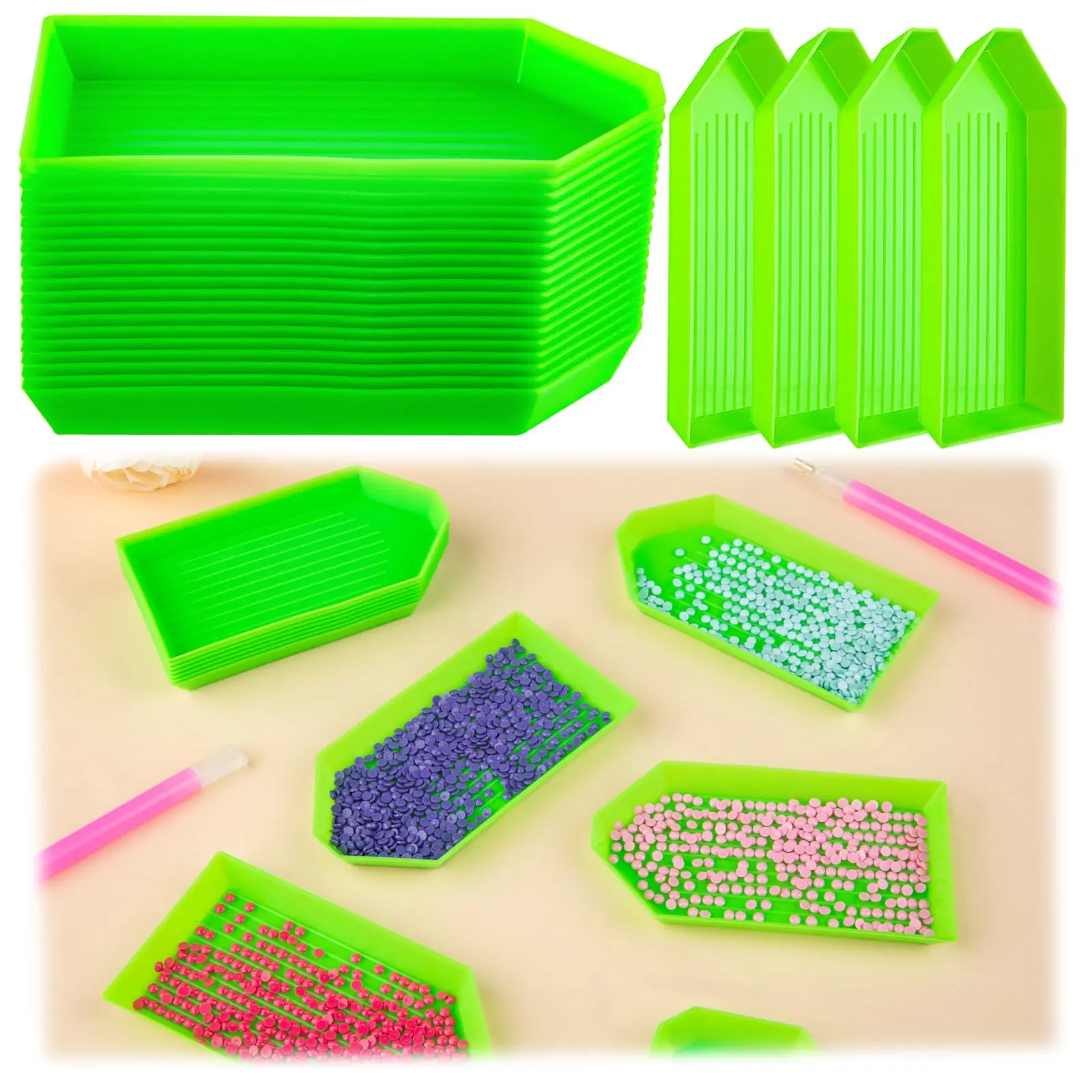 28PCS Plastic Diamond Painting Trays, Bead Sorting Trays, Diamond Painting Accessories and Tools for DIY Crafts (4.72 X 2.26 Inc