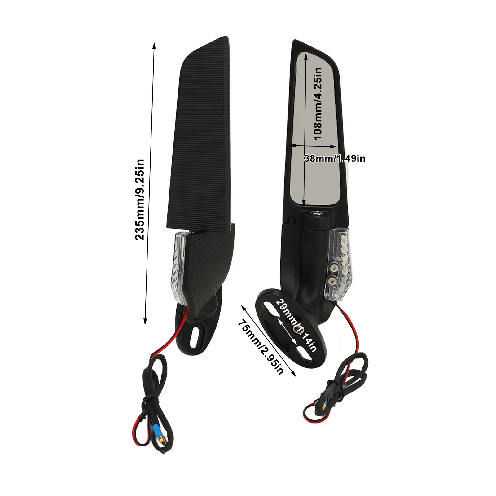 1 ペアのオートバイサイドミラー調整可能なリアビューミラー LED ライト付き NINJA 250 300 400 650 H2 H4 用