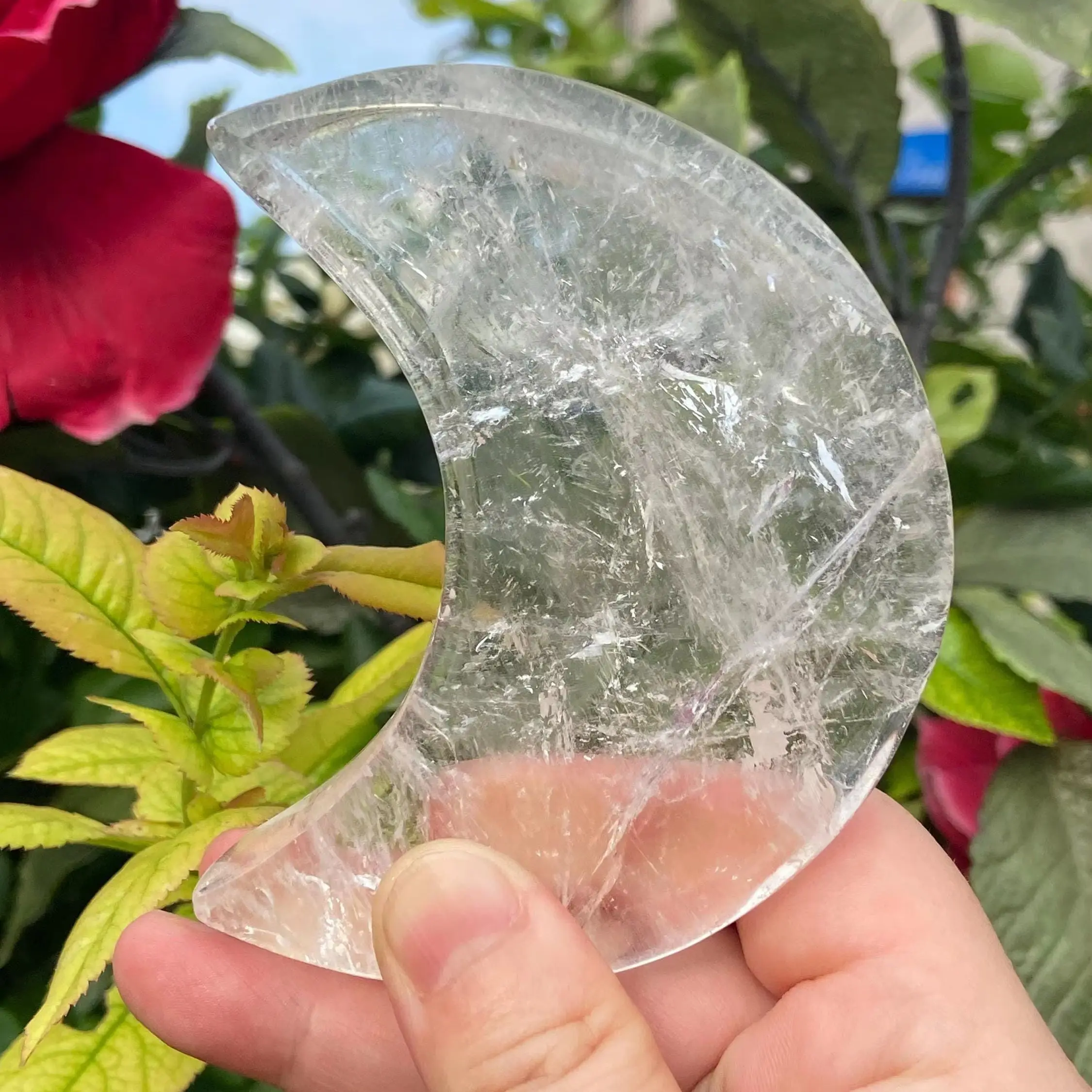 Natural Clear Quartz Crescent Moon Carving Polished Rock Crystal Goddess Lunar Symbol Reiki Chakra Amplifier Altar Decor Gift
