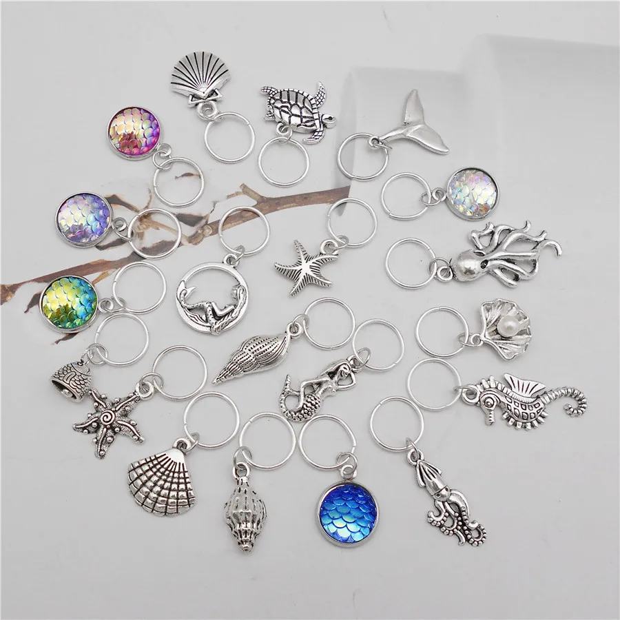 Julie Wang 20PCS Mix Alloy Marine Organism Charms With Jump Rings Pendant Dreadlocks Braid Jewelry Making Accessory Hair Decor