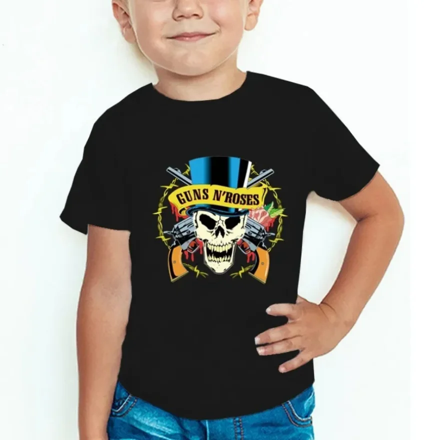 Child Kids T Shirt Rock Band Gun N Roses Children\'s T Shirt Boys and Girls Kpop Music Short Sleeve Tops Kids Casual Clothes Tees