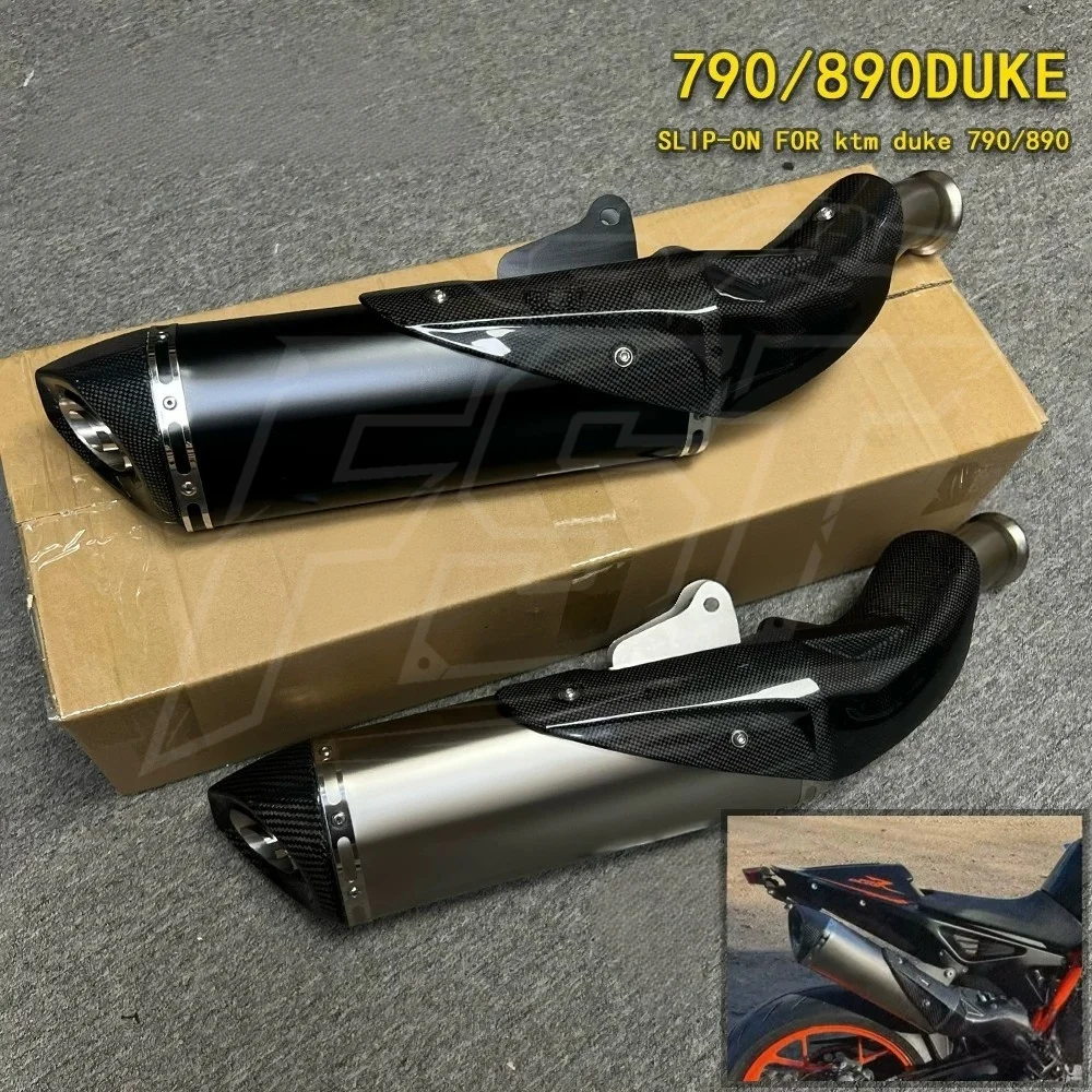 For Carbon fiber exhaust pipe for 790 Duke / 890 Duke FTS, featuring a dotted carbon pattern and dual mounting brackets.