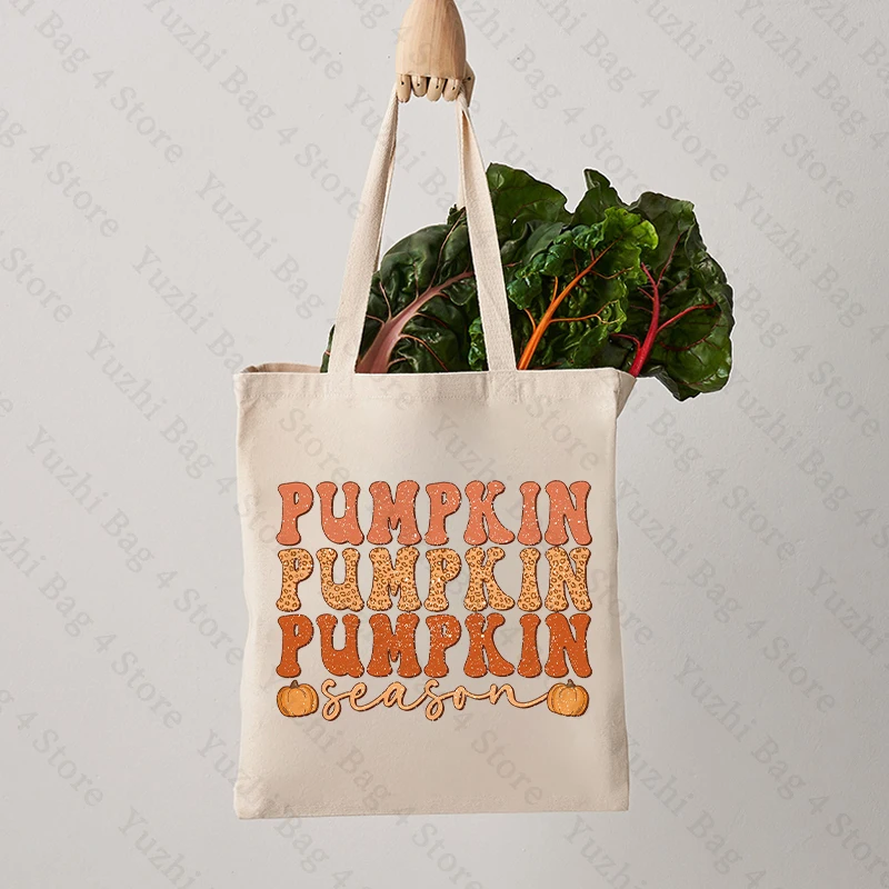 Hello Fall Halloween Pumpkin Pattern Shoulder Bag Canvas Tote Bag Perfect for Shopping Gifting on Christmas Halloween