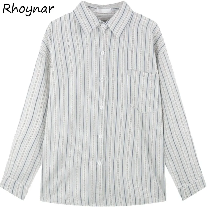 

Striped Shirt Women Spring Summer Fashion Single Breasted All-match Loose Classic Ins Thin Slim Retro Korean Style Leisure Cozy