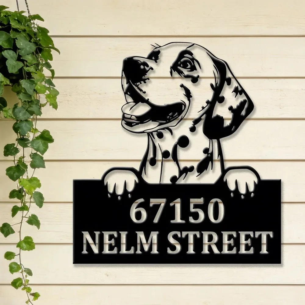 2D Flat Personalized Dalmatian Dog Metal Address Sign Welcome Wall Decor Dog Lover Housewarming Gift
