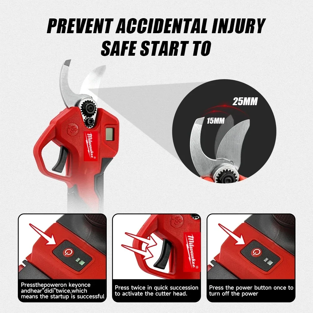 

sell well Milwaukee 18V 25mm brushless electric pruning shears 220W cordless power trimmer garden tree trimmer.