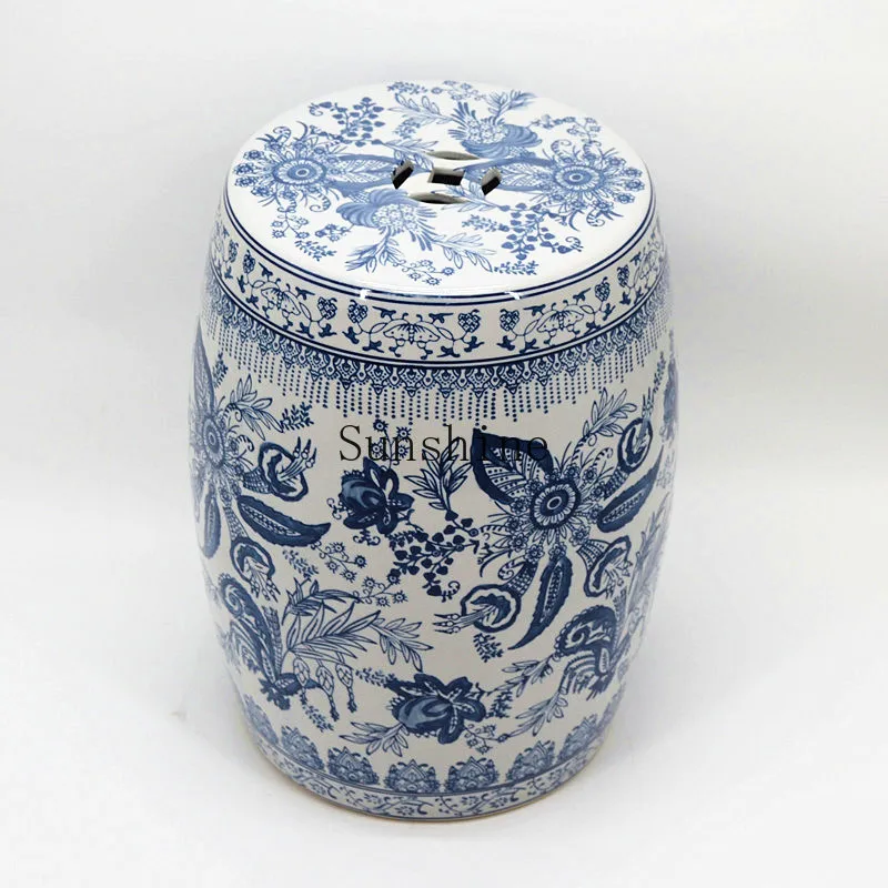 Blue and white porcelain dressing shoe changing stool, neoclassical ceramic stool