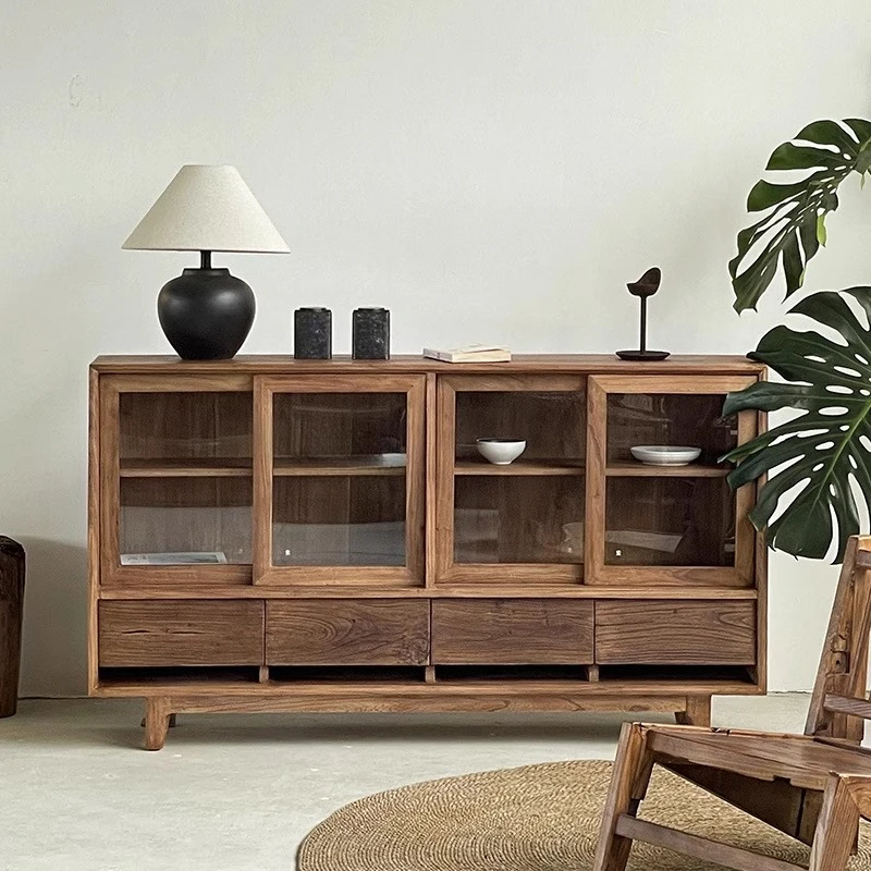 خزانة جانبية لتناول الطعام من الخشب الصلب، وخزانة عرض من القرون الوسطى، وخزانة منخفضة على الحائط لغرفة المعيشة المنزلية، وخزانة زجاجية لخزانة القهوة #2