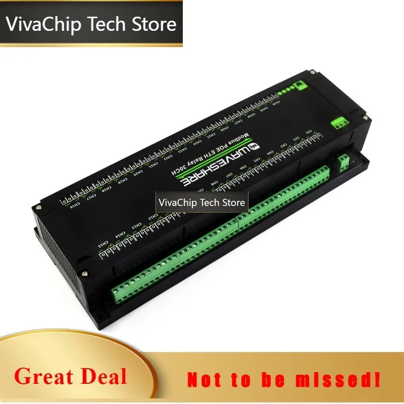 VivaChip Tech30-Ch Ethernet Relay Module,Modbus RTU/Modbus TCP Protocol,PoE Port Communication,with Various Isolation and Protec