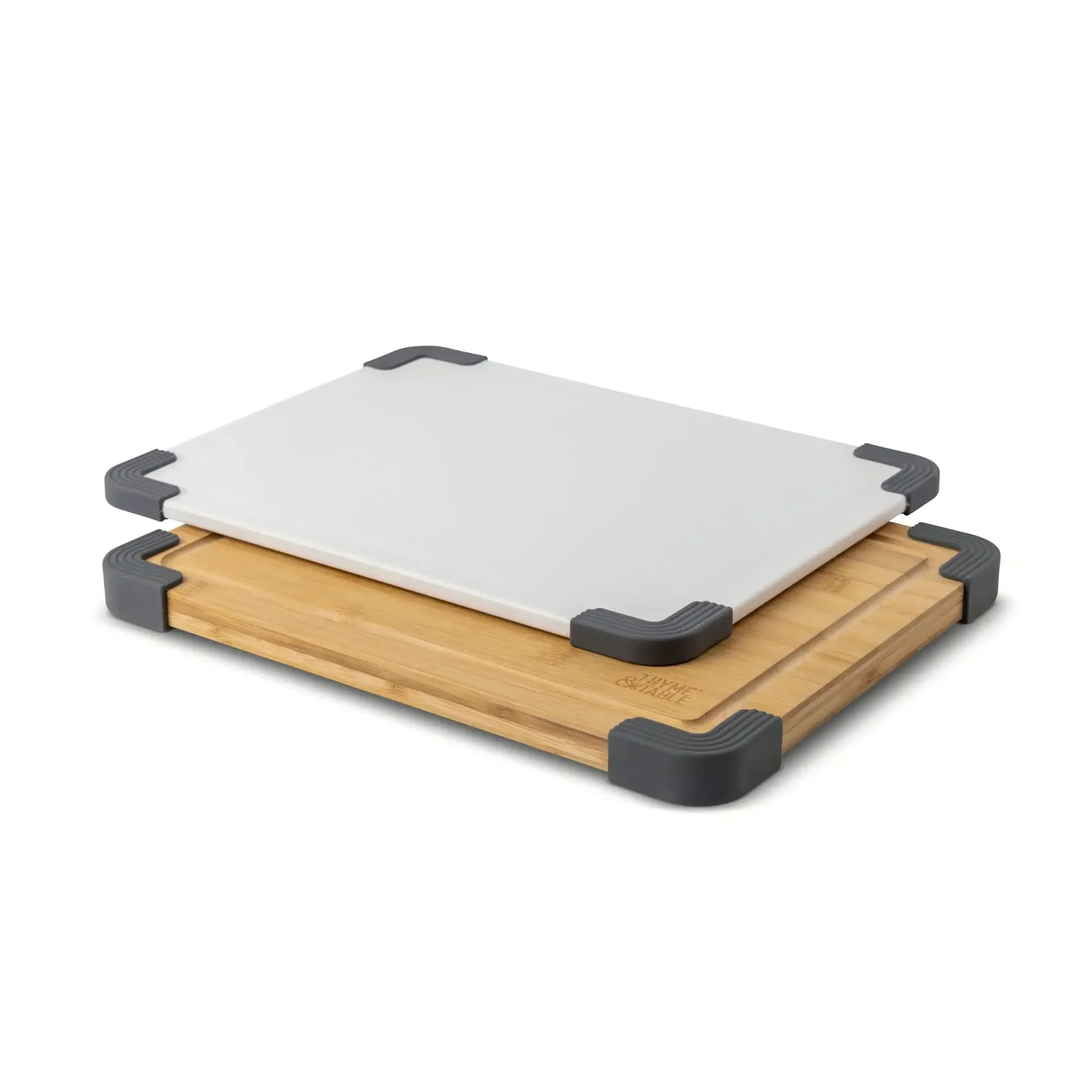 

2 Piece 11x14 Inch Cutting Board Set. Poly & Wood, White Color. Non-Slip, Durable, Easy Clean. Dishwasher Safe