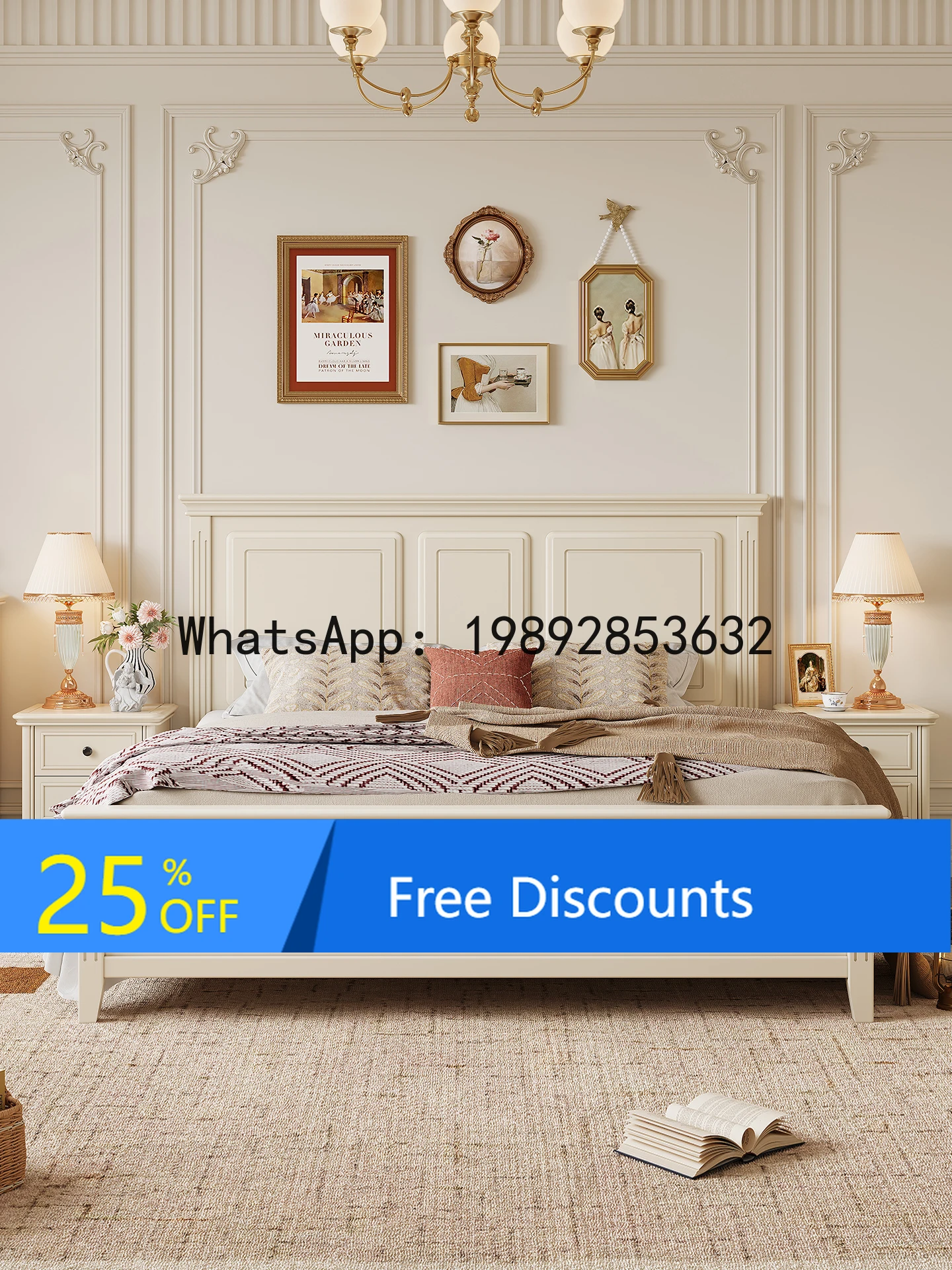 

YFY French Cream Style White Solid Wood 1.8M American Light Luxury Double Home Master Bedroom Simple Wedding