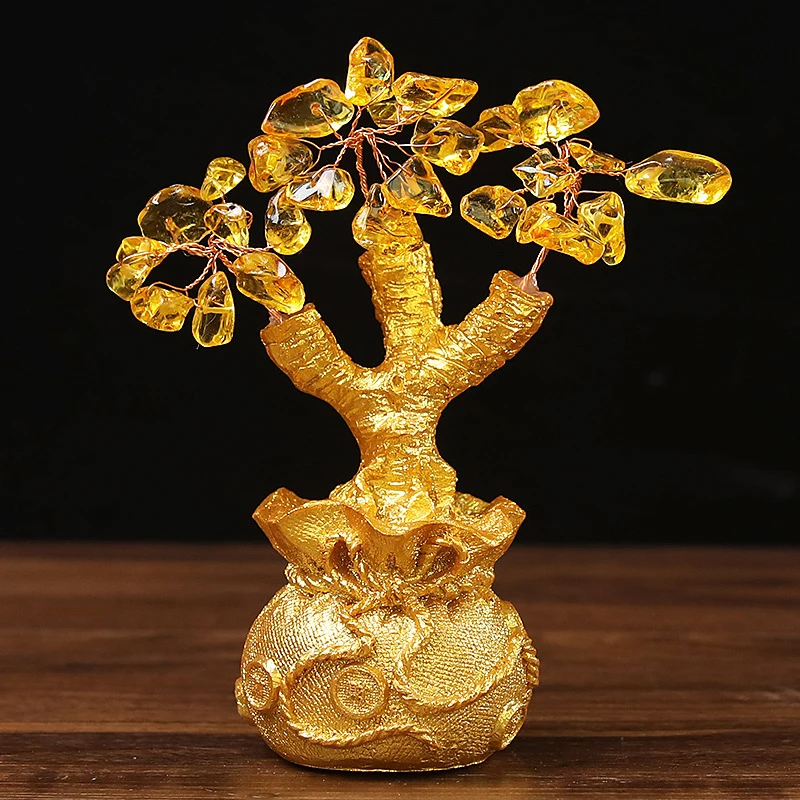 Chinese Yuanbao Money Fortune Tree Wealth Luck Ornaments Small Feng Shui Crystal Gem Money Tree Lucky Trees Decoration