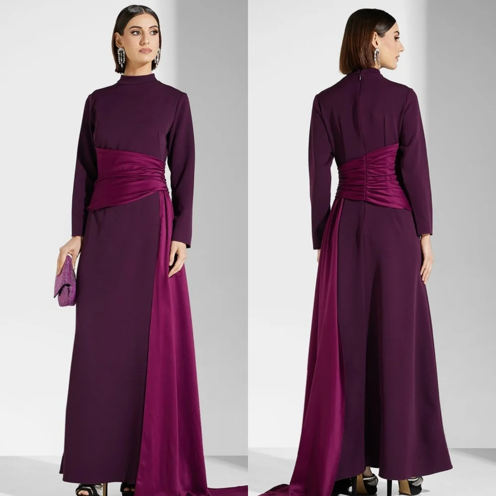 

Формальные джерси по индивидуальному заказу, плиссированные прямые длинные платья с высоким воротником, вечерние размеры на заказ