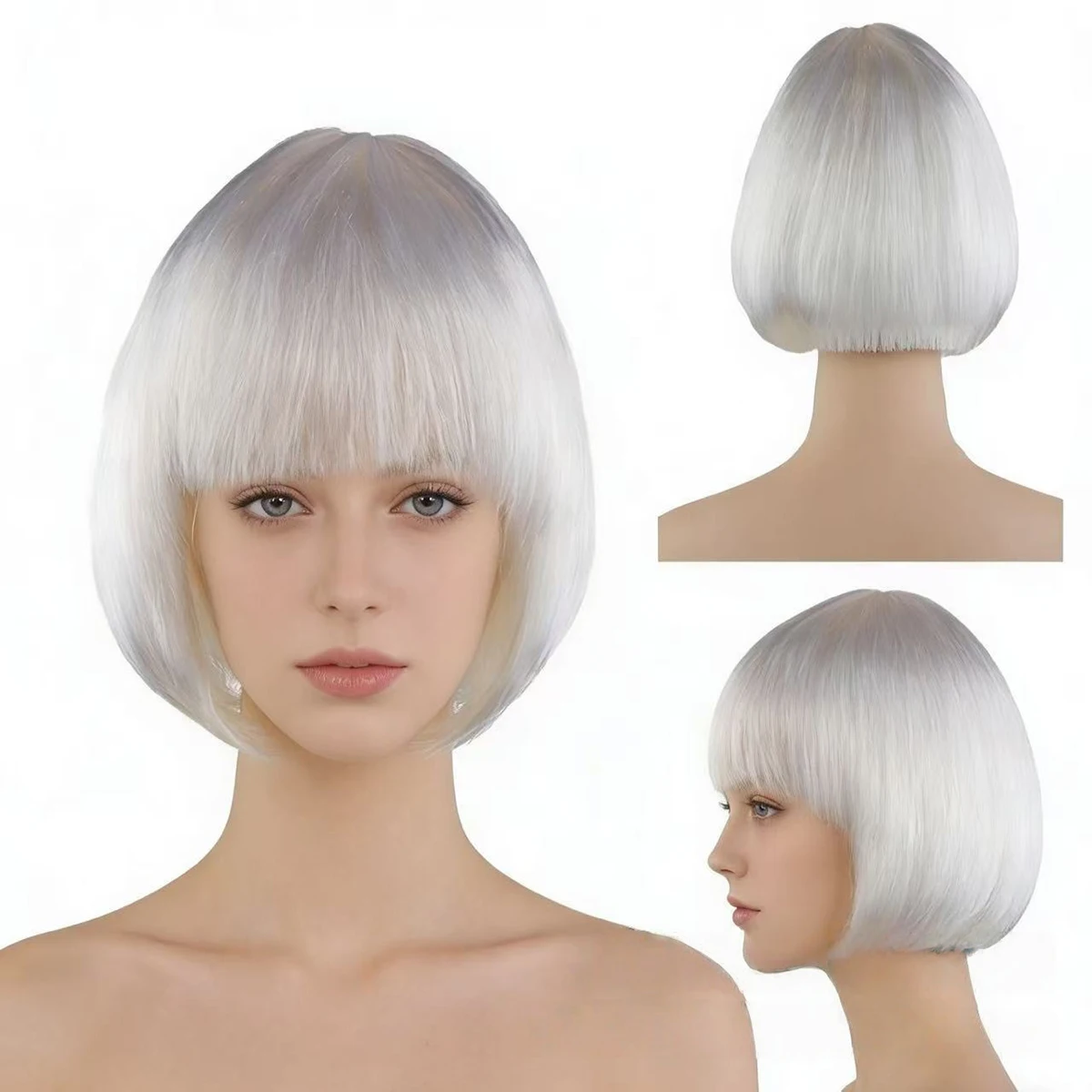 Colorful Bob Wig with Bangs, Short Synthetic Full Head Wig for Halloween Cosplay Party