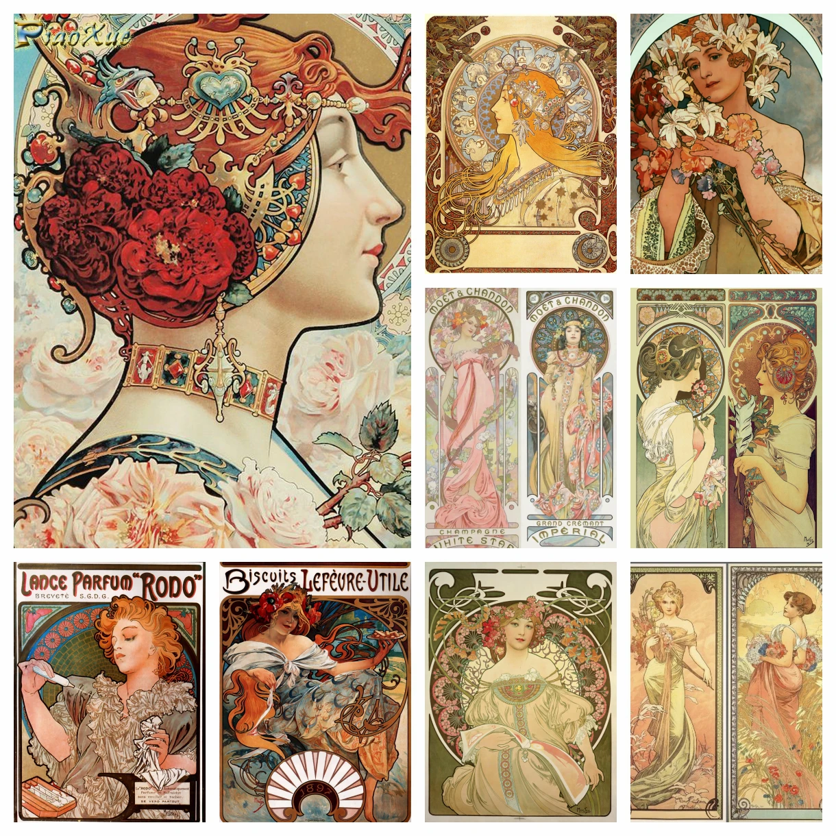 Alphonse Mucha Cross Stitch 5D AB Full Diamond Art Painting Louis Embroidery Kits Zodiac Mosaic Nouveau Woman Home Decor Gift