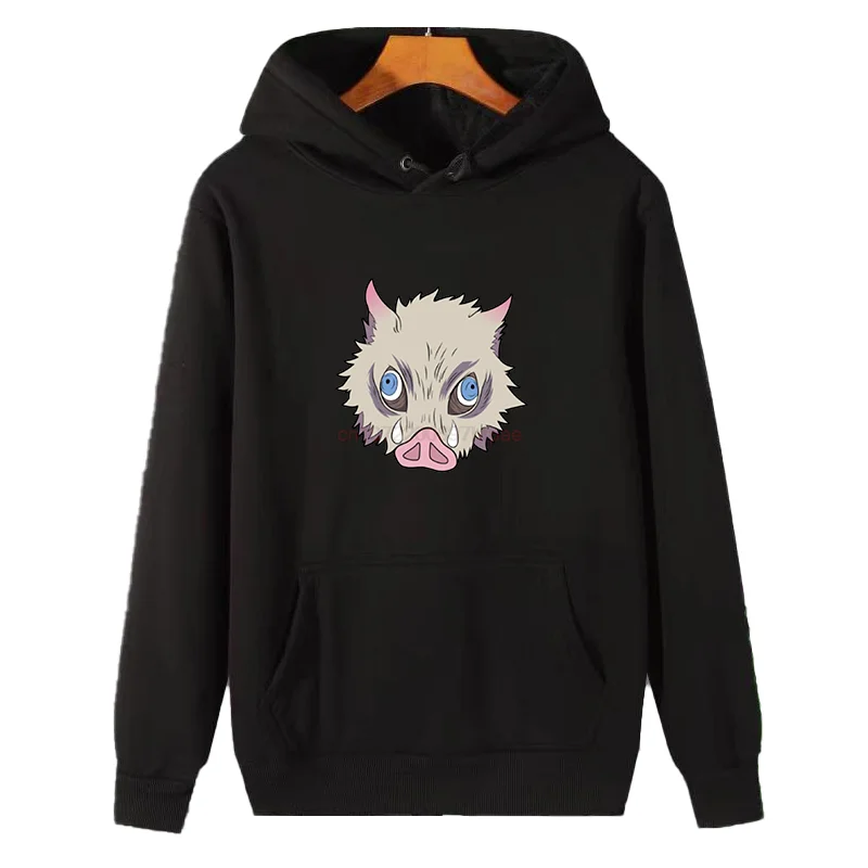 Japanese Anime Graphic Hooded Sweatshirts Hashibira Inosuke Wild Boar Headgear Winter Pullovers Thick Sweater Hoodie Man hoodie