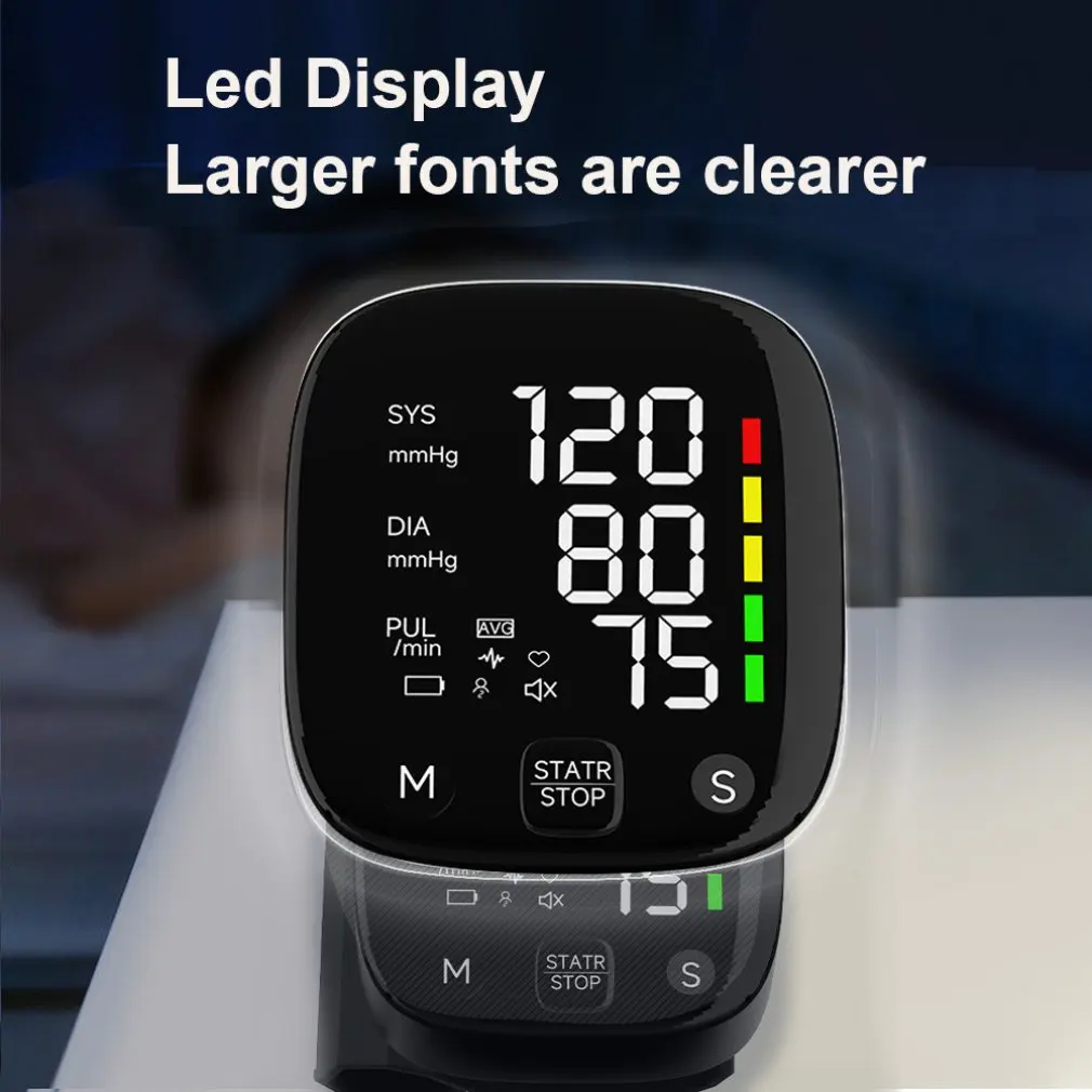 Rechargeable Wrist Blood Pressure Monitor Digital Automatic Blood Pressure Meter Heart Rate Pulse Sphygmomanometer Tonometer