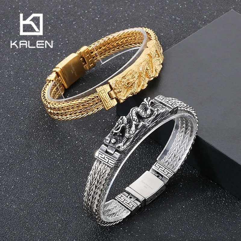 

KALEN Vintage Dragon Charm Stainless Steel Bracelet for Men Punk Personalized Keel Chain Bracelet Trendy Party Jewelry Gift