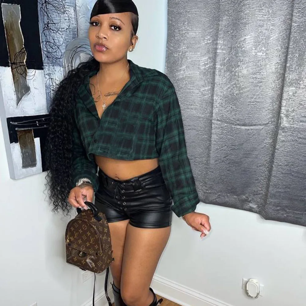 

New 824DF Women's Loose Long Sve irt Belly Button Exposure Personali Outerwear Casual Cotton Blend Spring Faion