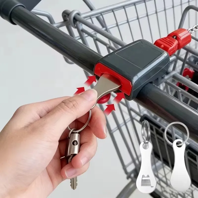 1Pcs Cart Shopping Token Trolley Key Keychain Coin Quarter Grocery Supermarket Holder Keyring Metal Ring Change Unlock Coins