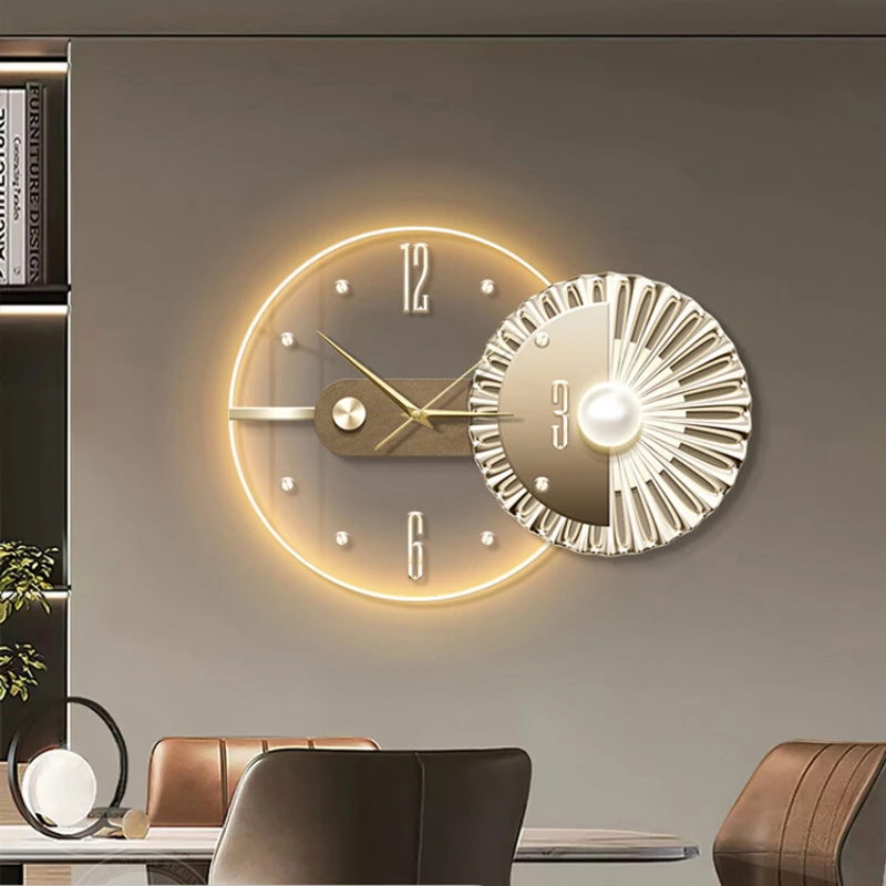 Modern Home Decor with Decorative Painted Wall Clocks Abstract Living Room Decoration Hanging Painting LED Light Circle Clock