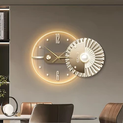 Modern Home Decor with Decorative Painted Wall Clocks Abstract Living Room Decoration Hanging Painting LED Light Circle Clock