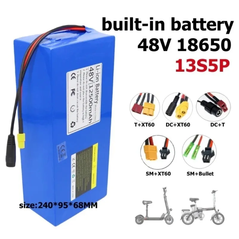 48V 7.5Ah/12.5Ah/15Ah 18650 Lithium Battery Pack 13S5P with BMS, Long Range for 500W 750W   Includes 54.6V 2A Li-ion Charger